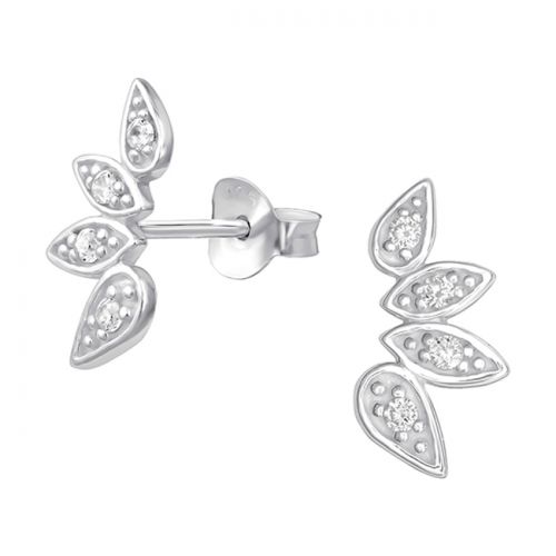 Hopeakorvakorut "Leaf Ear Studs with Cubic Zirconia"