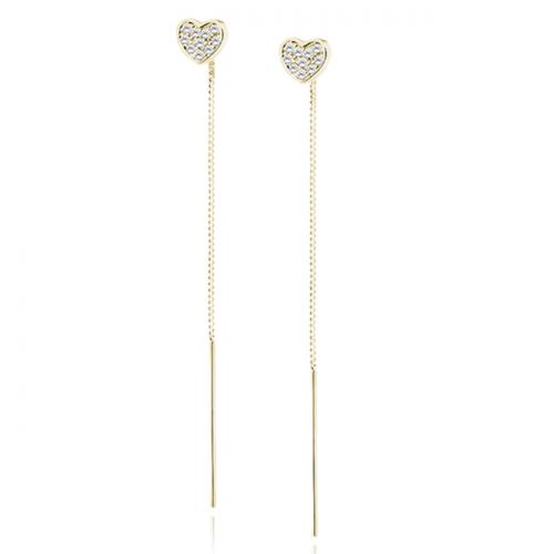 Ketjukorvakorut Hopea Gold Hearts With Cubic Zirconia.