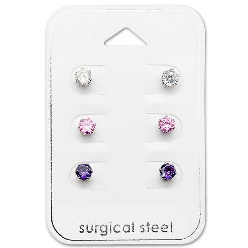 Korvakorut 3 paria 4 mm Cubic Zirconia.