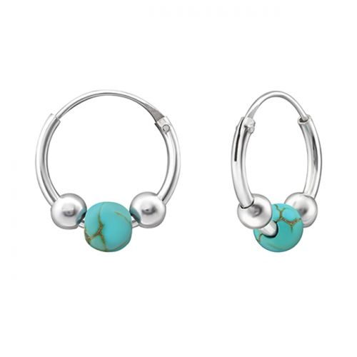 Korvarenkaat Hopea Bali Hoops with Turquoise Bead.