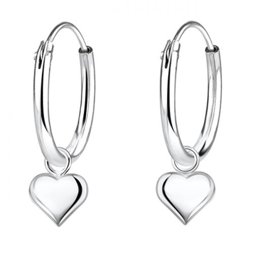 Lasten Korvakorut Hopea Silver Heart Charm Hoop.