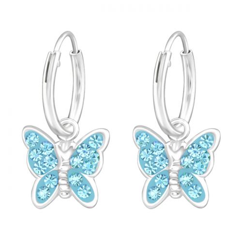 Lasten Korvakorut Roikkuva Hopea Aqua Butterfly Charm Hoop.