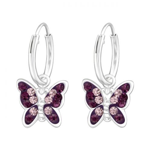 Lasten Korvakorut Roikkuva Hopea Purple Butterfly Charm Hoop.