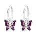 Lasten Korvakorut Roikkuva Hopea Purple Butterfly Charm Hoop.