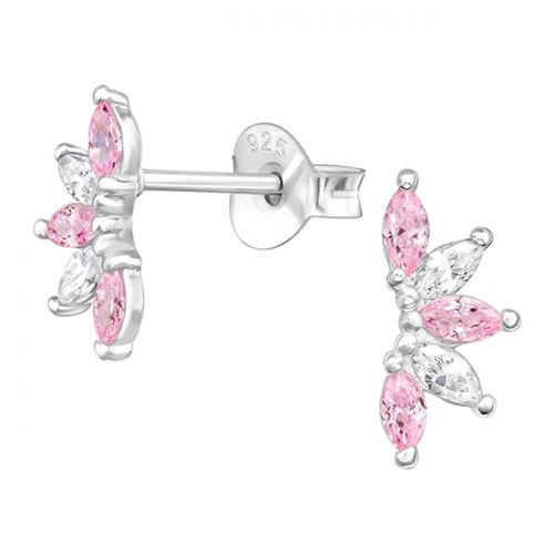 Lehti Korvakorut Hopea Pink Cubic Zirconia.