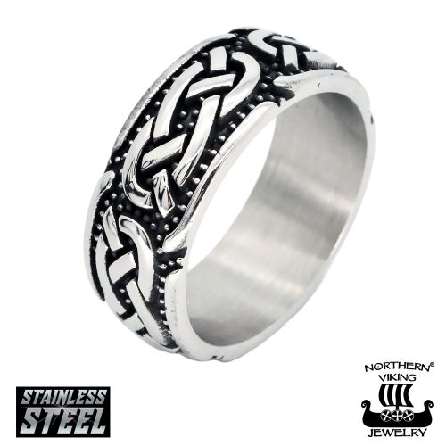 Sormus Northern Viking Jewelry Teräs 10 mm Celtic Band Ring.