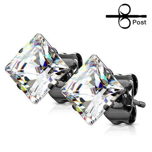 Pienet Korvakorut 3 mm ja 4 mm Clear Blacksteel Princess Cut Square CZ.