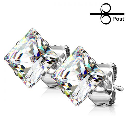 Pienet Korvakorut 3 mm ja 4 mm Clear Princess Cut Square CZ.