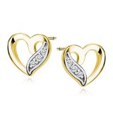 Sydän Korvakorut Hopea Gold hearts with white Cubic Zirconia.