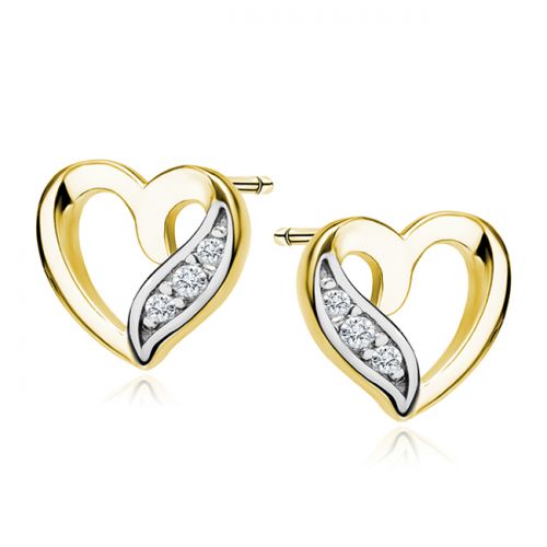 Sydän Korvakorut Hopea Gold hearts with white Cubic Zirconia.