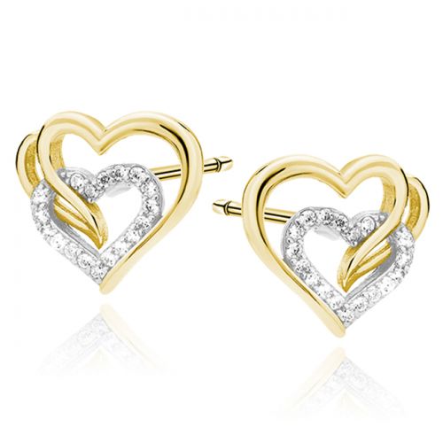 Sydän Korvakorut Hopea Gold Triple Hearts CZ.