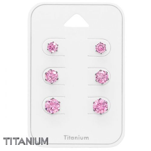 Titaani Korvakorut 3 paria Pink Cubic Zirconia.